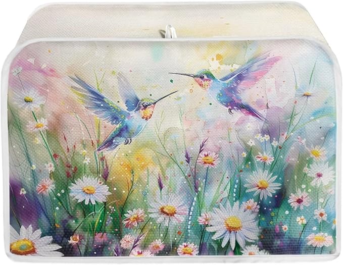 Hummingbird Daisy Print Toaster 2 Slice Cover Universal Size Kitchen Appliance Cover Fingerprint Protection Kitchen Home Decor