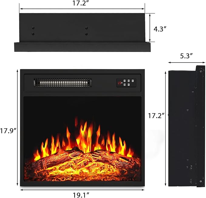 BOSSIN 18 Inch Electric Fireplace Insert with LED Realistic Flame,Small Recessed Fireplace Heater with Touch Screen&Remote Control,Portable Fireplace with Adjustable Flame,1-8H Timer 750/1500W