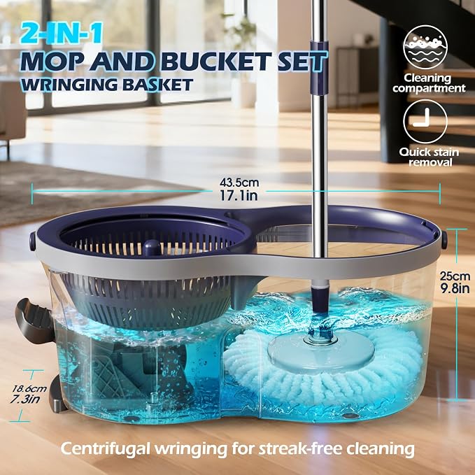 Spin Mop and Bucket Set, Masthome EasyWring Microfiber Spin Mop - Image 2