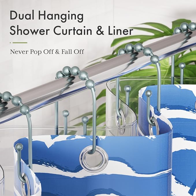 AmazerBath Shower Curtain Hooks, Lightcyan Shower Curtain Rings, Shower Curtain - Image 3