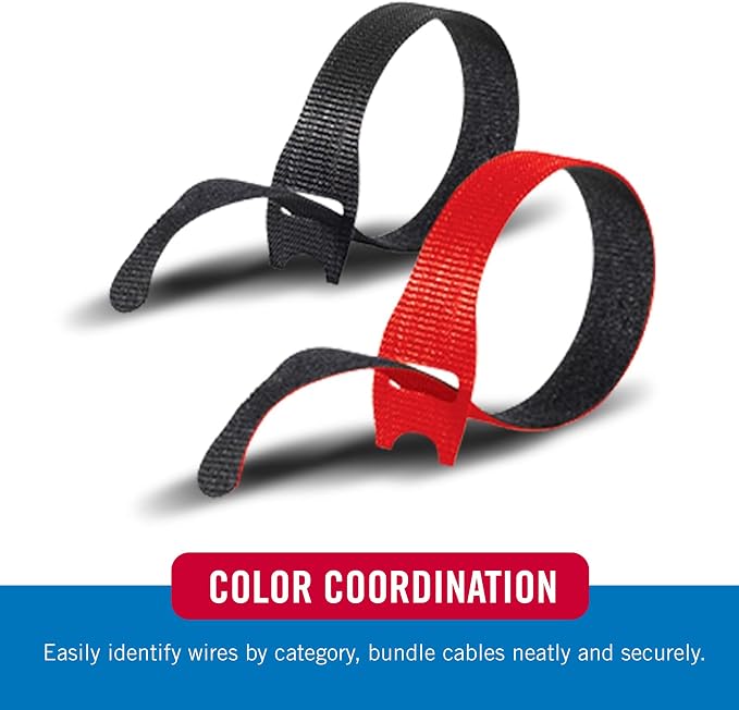 VELCRO Brand ONE-WRAP Cable Ties, 8in x 1/2in, 100 Pack | Thin Pre Cut Cord - Image 3