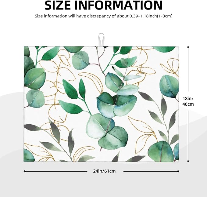 Green Leaves Dish Drying Mat For Kitchen Counter, Super Absorbent Microfiber - Image 2