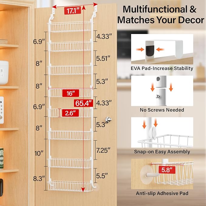Delamu Over The Door Pantry Organizer, 8-Tier Hanging Spice Rack - Image 2