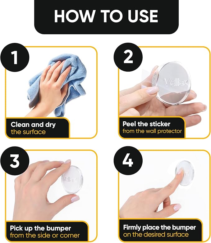 Large 2" Door Knob Wall Protectors – 4 Clear Self-Adhesive Silicone Bumper Pads in Flat Dome Button Shape – Noise Dampening Wall & Furniture Guards by VELLAX