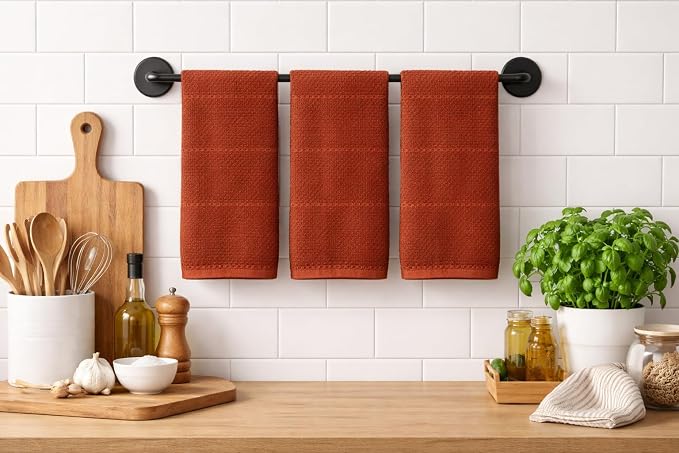 Cinnamon Maroon Rust Kitchen Dish Towels, 100% Cotton - Image 2
