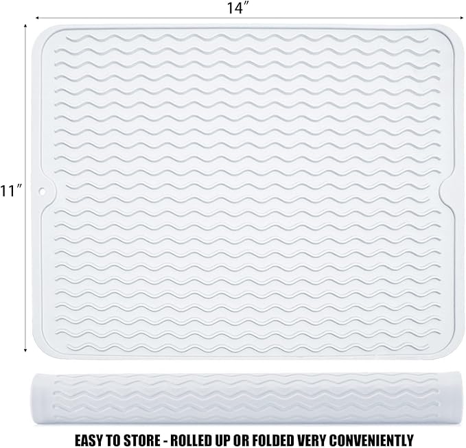 Silicone Dish Drying Mat, Non-Slip Easy Clean Sink Mat, Translucent, Large - Image 4