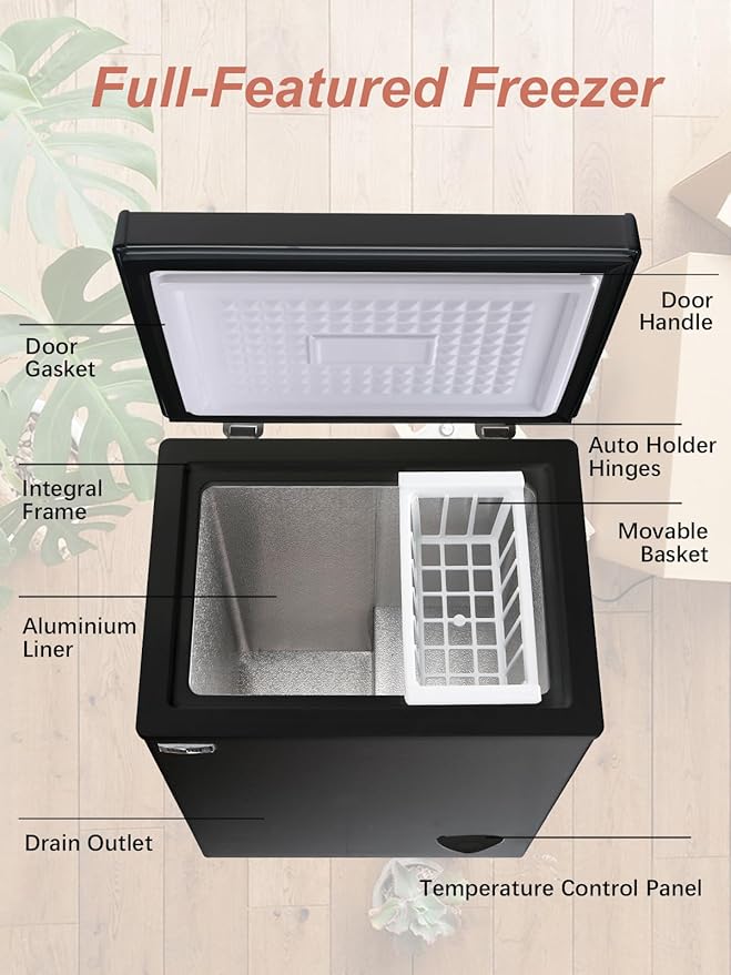 Chest Freezer 3.5 Cu.Ft Black Small Deep Freezer with Adjustable Temperature Control for Basement Apartment Kitchen Business