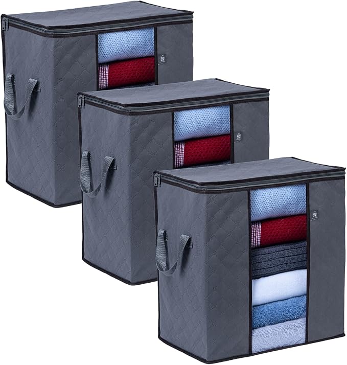 VENO 3 Pack Large Clothes Storage Bag w/Reinforced Handle 16 Gallon | Thick by Veno