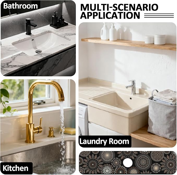 2 Pcs Kitchen Sink Splash Guard Faucet Mat Mandala Pattern Faucet Mat - Image 7