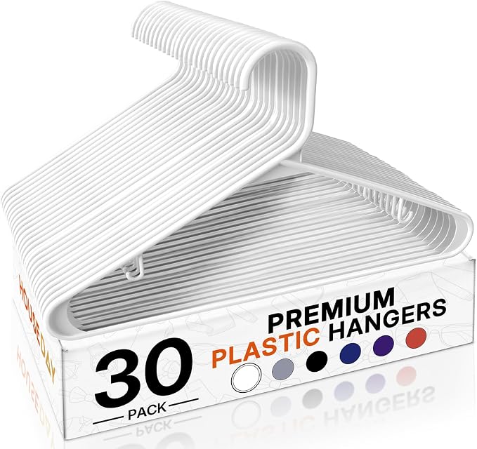 HOUSE DAY White Plastic Hangers 30 Pack, Slim Space-Saving Clothes Hangers | by HOUSEDAY