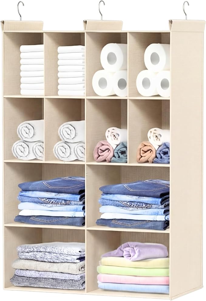 4 Tier Hanging Closet Organizer, 12 Compartments Dual Row Storage, 3 Sturdy by Ofiray-home