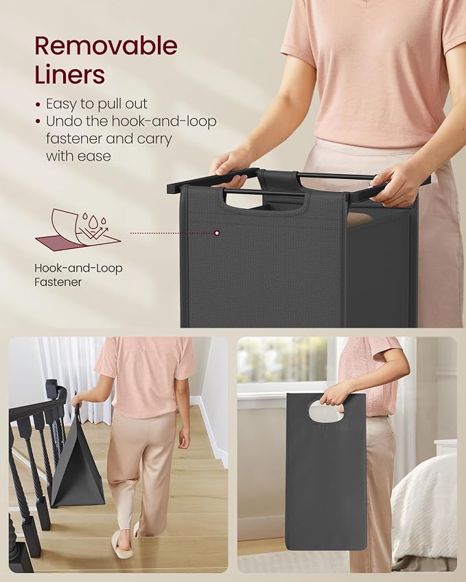 VASAGLE Laundry Hamper with Shelf, 2 Pull-Out Bags, 2 x 12.1 Gallons - Image 7