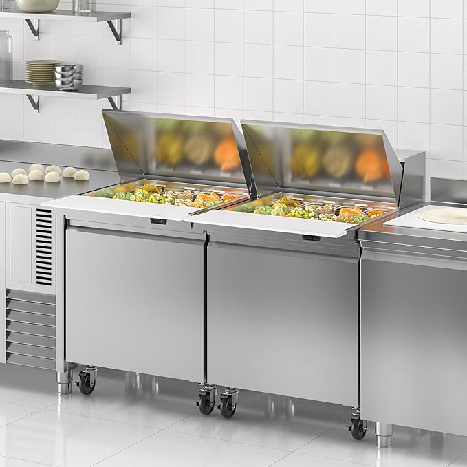 29" W Commercial Refrigerator Sandwich Salad Prep Table, 7.6 Cu.ft 1 Door Commercial Stainless Steel Mega Top Food Prep Fridge with 12 Pans, Salad Prep Station for Restaurant, Bar, Shop