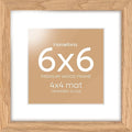 Homeforia 6x6 Picture Frames Wood, High-End Natural Oak 6 x 6 Square Frames with Mat 4 by 4 inch Photo, 6by6 Light Wooden Frames Matted to 4x4 Print, Tabletop Frame, Tempered Glass, Wall Kit, Set of 1