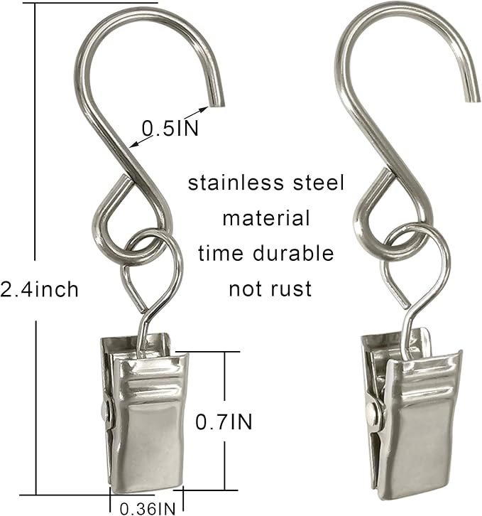 Stainless Steel S Hooks Curtain Clips, 50 Pack Hanging Party Lights Clips - Image 2
