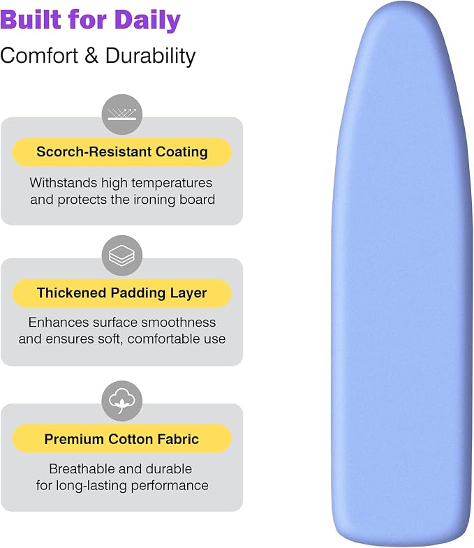 Ironing Board Cover and Pad 15x54 Standard Size, Extra Thick Cotton Iron Board - Image 3