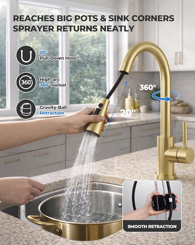 WEWE Pull-Down Kitchen Faucet, 3-Mode Sprayer, Fits Family | 360° Swivel - Image 9