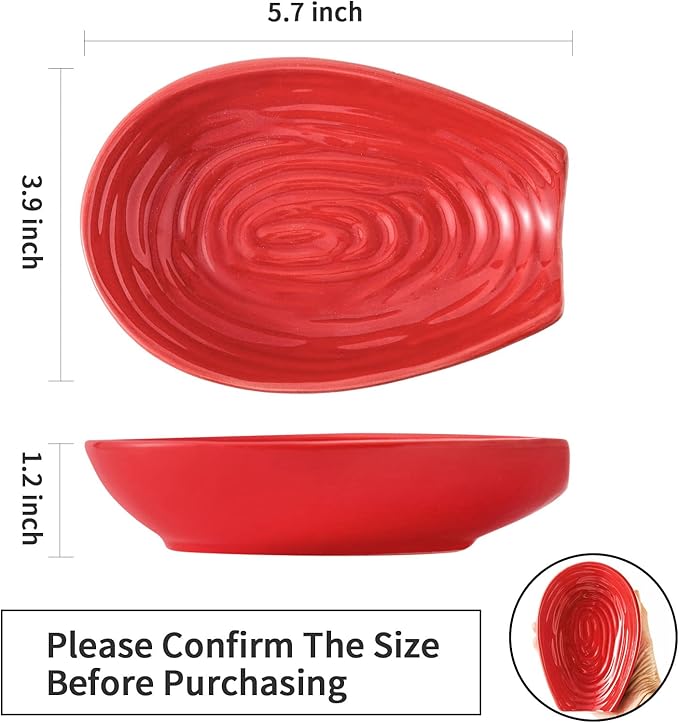 Hasense Spoon Rest for Stove Top, Large Ceramic Cooking Spoon Holder for Kitchen Counter, Porcelain Spatula Rest for Kitchen Utensils, Ladle and Tong, Home and Coffee Bar Decor, Red