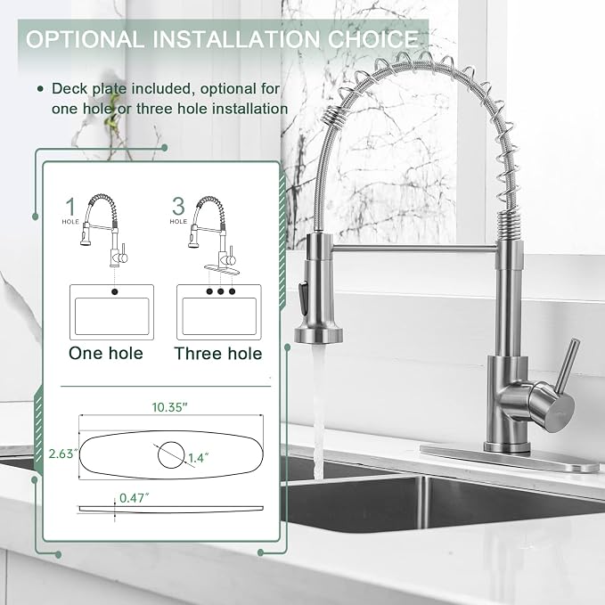 WEWE Pull-Down Kitchen Faucet, Stream & Spray Modes, Brushed Nickel | 17-Inch - Image 6
