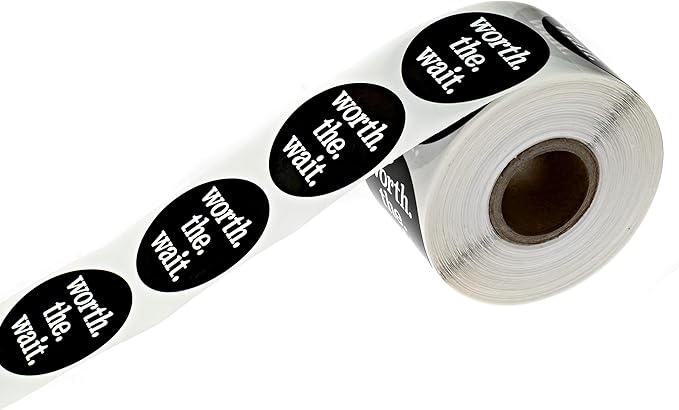 Worth The Wait Small Business Labels / 500 Round Small Business Appreciation Netural Stickers Roll / 1.5" Bold Black and White Decals/Made in The USA