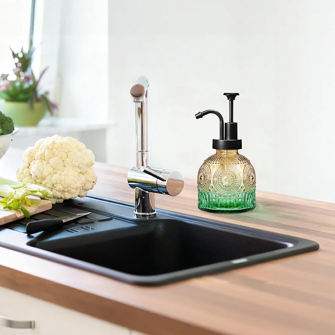 Amolliar 8 Oz Glass Soap Dispenser Plastic Black Pump, Vintage/Farmhouse/Boho - Image 5