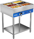 6-Pan Commercial Food Warmer, Electric Steam Table, 120V 1700W Stainless Steel Buffet Catering Food Warmer with Undershelf and Workspace, for Restaurant.