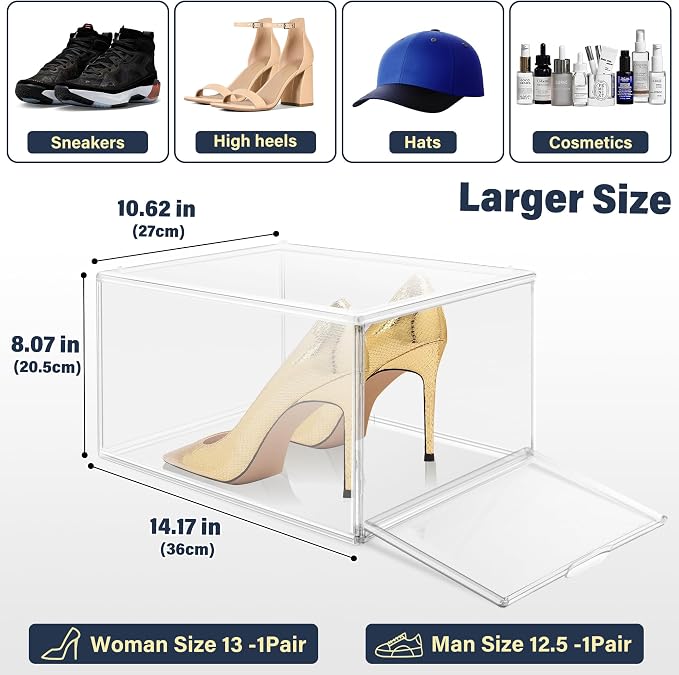 1 Pack Clear Shoe Boxes with Acrylic Drop Front Magnetic Door, Size 12 - Image 2