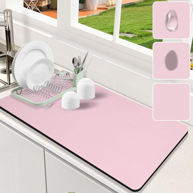 Dish Drying Mat for Kitchen Counter, Rubber Backed | Hide Stain Anti Absorbent by Etomiel