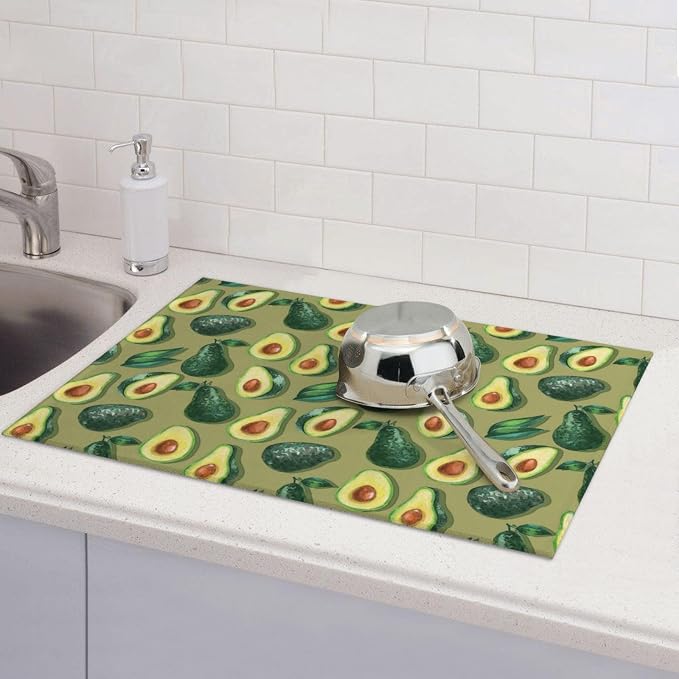 Green Avocado Dish Drying Mat For Kitchen Counter, Super Absorbent Microfiber - Image 7