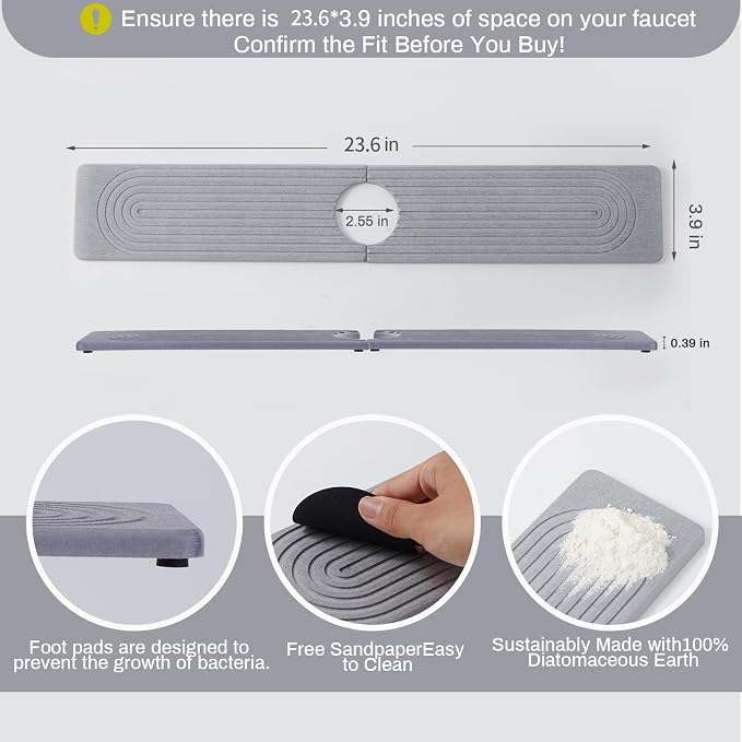 Fast Drying Stone Faucet Mat for Kitchen Sink - Image 2