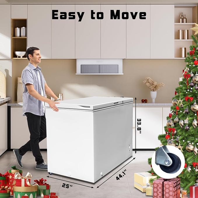 SMETA Chest Freezer 12.5 Cu. Ft, Deep Freezer Chest with 4 Wheels, Adjustable Thermostat, Removable Basket, Energy Efficient, Low Noise, Fast Freezing Ideal for Garage, Kitchen, Office, Basement