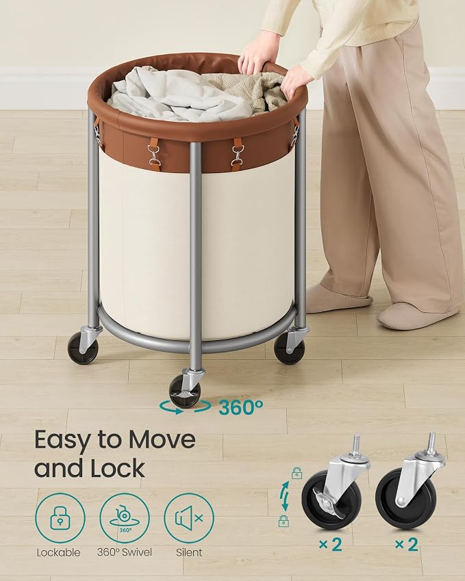 SONGMICS Laundry Basket with Wheels, 29 Gal., Steel Frame, Removable Bag - Image 6
