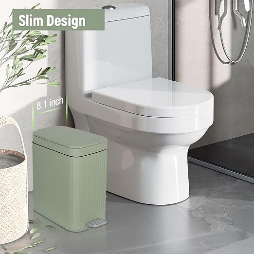 Small Bathroom Trash Can with Lid, 2.6 Gallon Slim Soft Close Step, Kitchen & - Image 2
