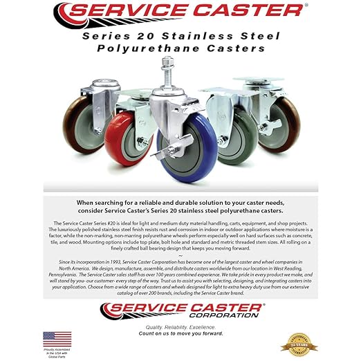 Service Caster Brand Replacement Caster for Uline Caster H-7448S - Stainless Steel Swivel Top Plate Caster with 4 Inch Gray Polyurethane Wheel - Fits Carts and Platform Trucks H-3352