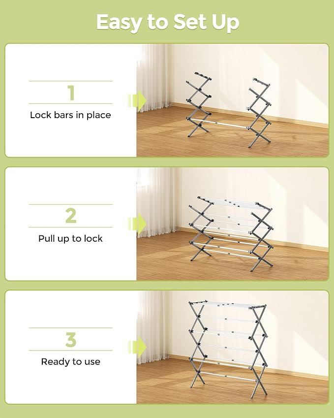 3-Tier Foldable Clothes Drying Rack, 37.6" H, Tool-free Assembly, Extendable - Image 6