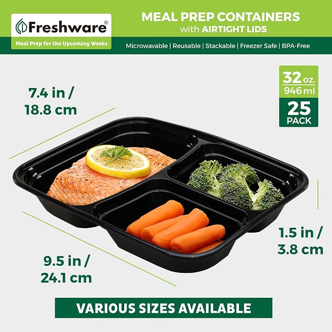 Freshware Meal Prep Containers 3 Compartment - Image 4