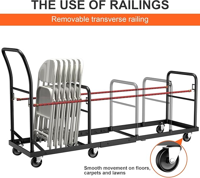 Folding Chair Cart with Wheels Heavy Duty 500 LBS Capacity, Rolling Chair Dolly for 50 Chairs w/Dual Handles & Anti-Fall Design, Commercial Cart for Events, Church, Conference, Weddings