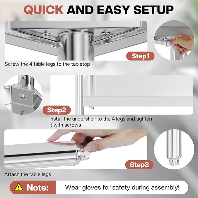 Jocisland 30" x 72" Stainless Steel Table for Prep & Work Adjustable Under Shelf and Feet, for Commercial Kitchen, Restaurant, Hotel, Garage