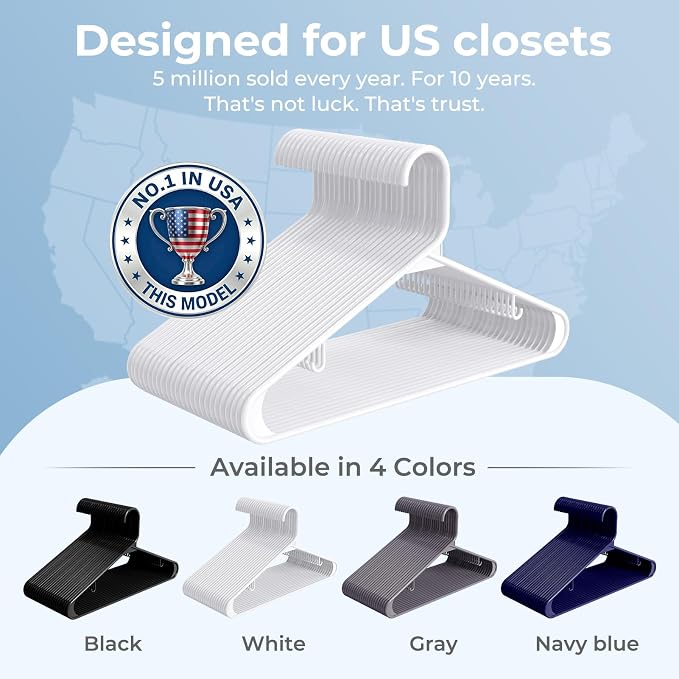 HOUSE DAY White Plastic Hangers 10 Pack, Slim Space-Saving Clothes Hangers | - Image 9