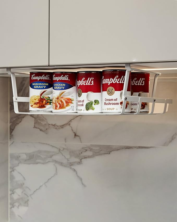Under Shelf Basket, 4 Pack Under Cabinet Shelf Basket Organizer, Hanging Wire Storage Baskets, Slide-in, Add-on Space Saving for Kitchen Pantry Desk Bookshelf Laundry Room, White