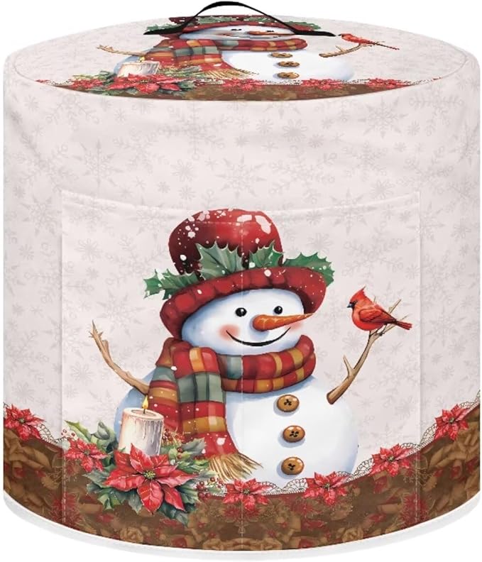 6 Quart Pressure Cooker Dust Cover with Top Handle and Storage Pocket Home Kitchen Decor Air Fryer Rice Cooker Stain-Resistant Cover Christmas Cute Snowman Print