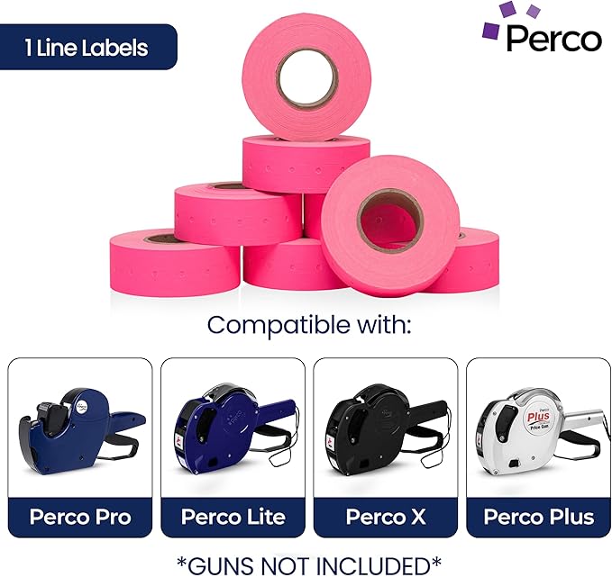 Perco 1 Line Fluorescent Pink Labels - Case of 30 Sleeves, 240,000 Blank Pricing Labels for Perco Lite, X, Plus and Pro 1 Line Price and Date Guns