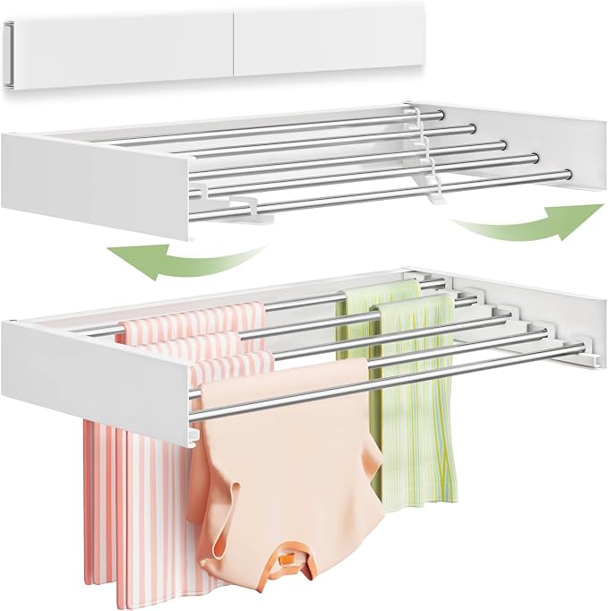 Vikaqi Wall Mounted Clothes Drying Rack 32", Foldable Wall Laundry Rack | by DiscovertheEleganceofAir-drying