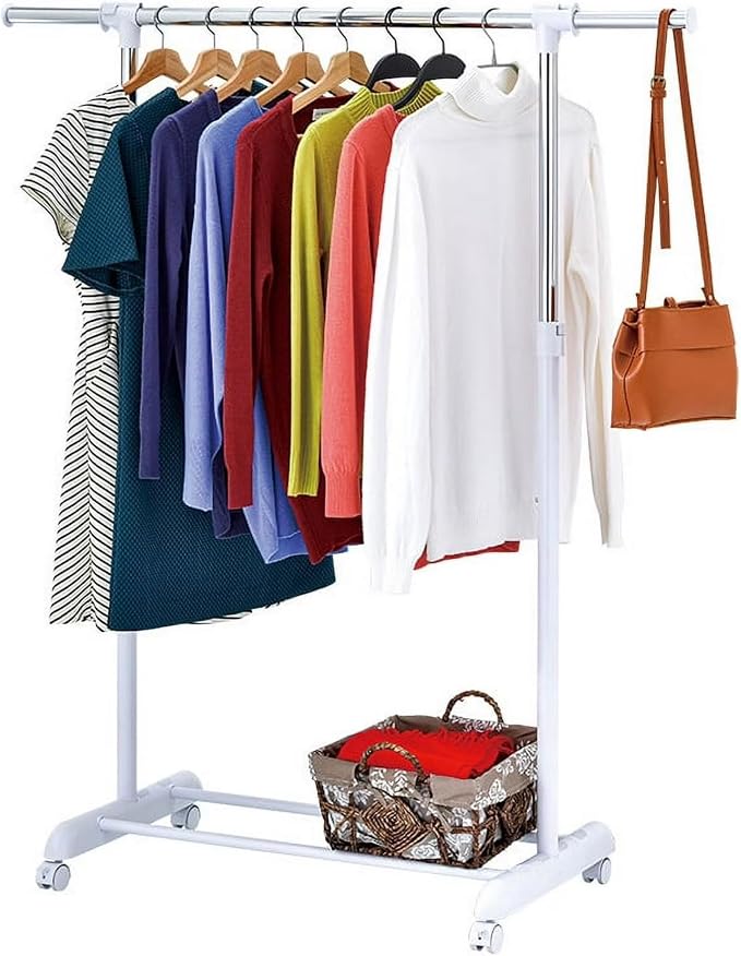 Adjustable Rolling Garment Rack 84-121cm Wide, Chrome White - Image 2
