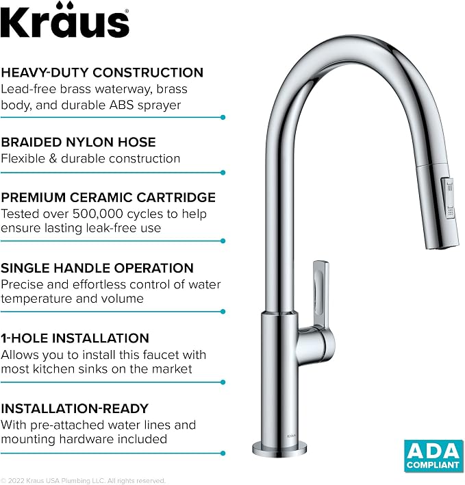 KRAUS Chrome Single Handle Pull Down Kitchen Faucet KPF-2820CH | Chrome finish - Image 7