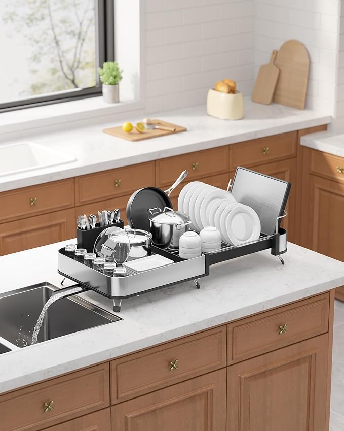 Kitsure Expandable Metal Dish Drying Rack, 16.1-26.6" L x 12.6" W, Auto-Drain - Image 3