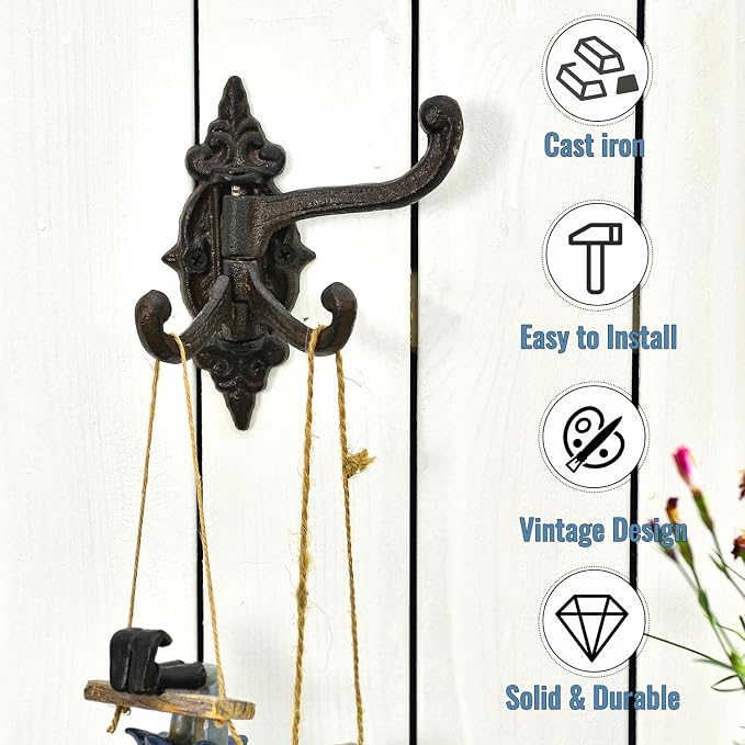 Sungmor 2-Pack Cast Iron 3-in-1 Flexible & Functional Swivel Wall Hook | - Image 5