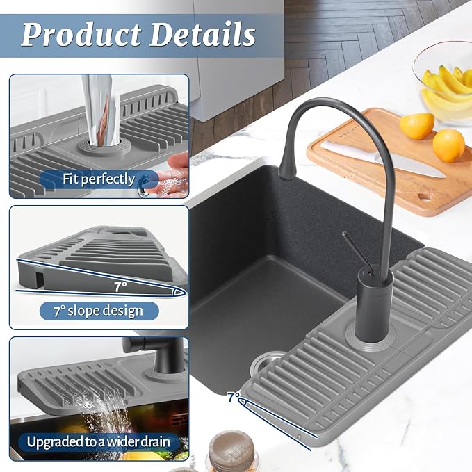 PoYang 14.6 Inch Faucet Mat for Kitchen Sink Splash Guard, Snap Button Holds It - Image 8