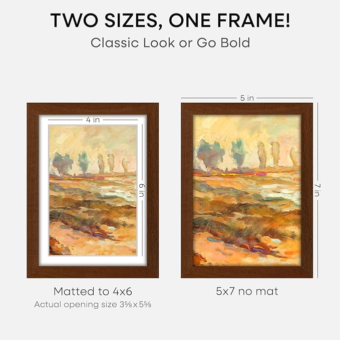 Homeforia 5x7 Brown Picture Frame, High End Dark Oak 5x7 Wooden Frames with Mat 4x6 Photo, 5 x 7 Walnut Wood Frame Matted to 4 x 6 Print, 7x5 Wall or Tabletop Frame, Tempered Glass, Wall Kit, Set of 3
