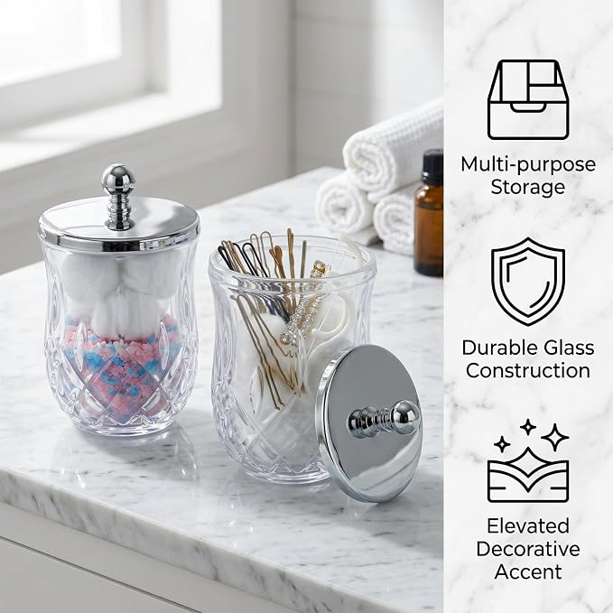 2 Pack 10Oz Clear Q-Tip Holder, Round Thick Glass - Image 5